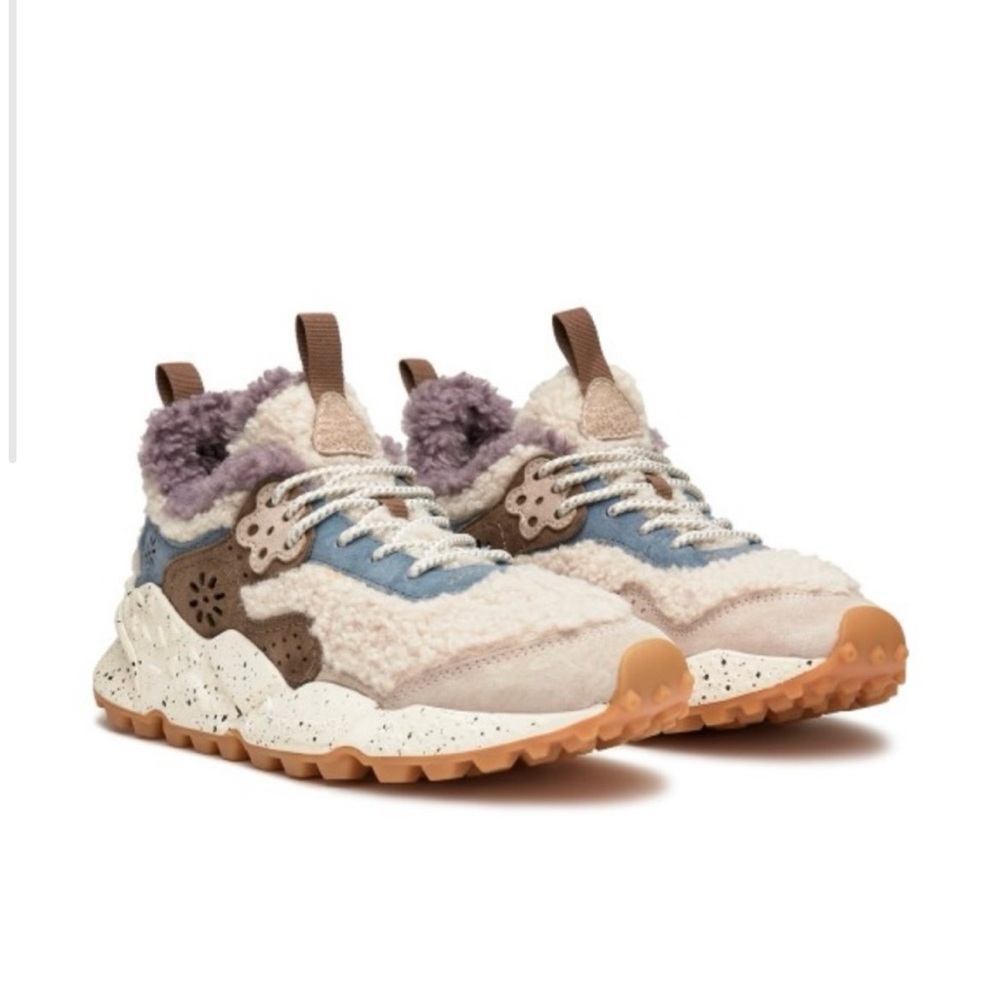 Flower Mountain KOTETSU Shearling and Suede Sneakers in Dove  grey-Beige - Picture 2 of 16
